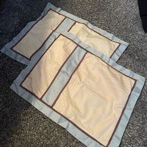 Brown & Light Blue Pillow case set & bed skirt